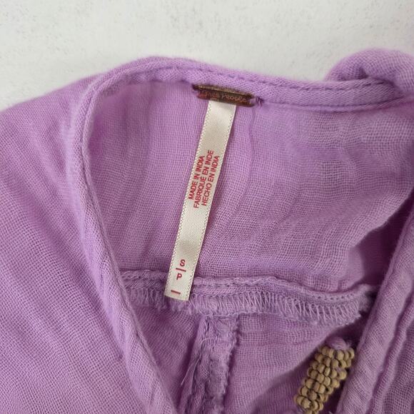 Free People Tunic Top Womens Small Purple Cotton Boho Sleeveless Pocket Flowy - Picture 9 of 11